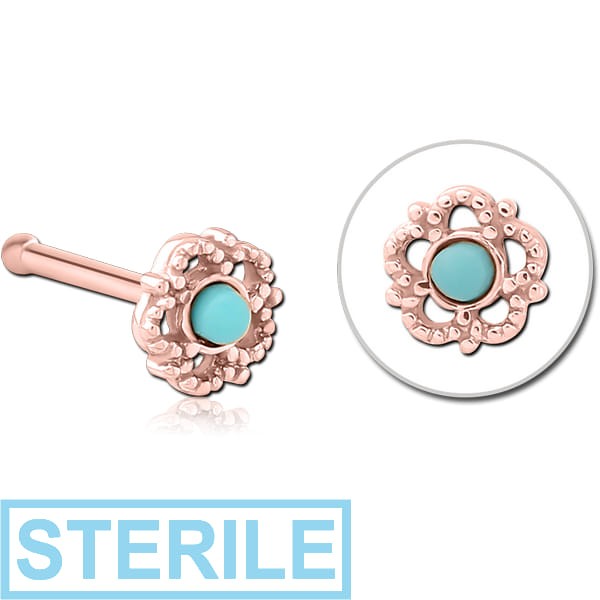 STERILE ROSE GOLD PVD COATED SURGICAL STEEL JEWELLED NOSE BONE - FLOWER