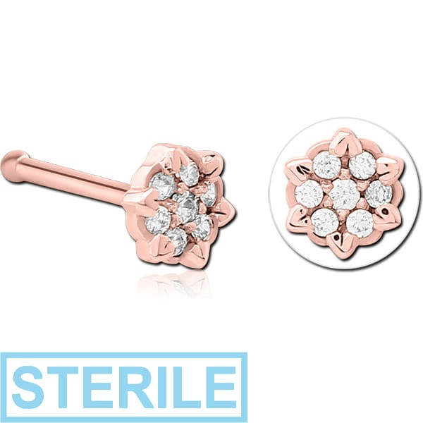 STERILE ROSE GOLD PVD COATED SURGICAL STEEL JEWELLED NOSE BONE - FLOWER