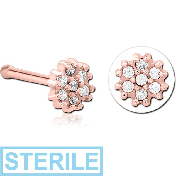 STERILE ROSE GOLD PVD COATED SURGICAL STEEL JEWELLED NOSE BONE - FLOWER