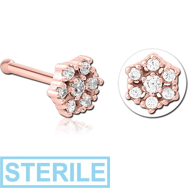 STERILE ROSE GOLD PVD COATED SURGICAL STEEL JEWELLED NOSE BONE - FLOWER