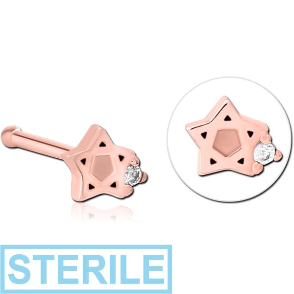 STERILE ROSE GOLD PVD COATED SURGICAL STEEL JEWELLED NOSE BONE