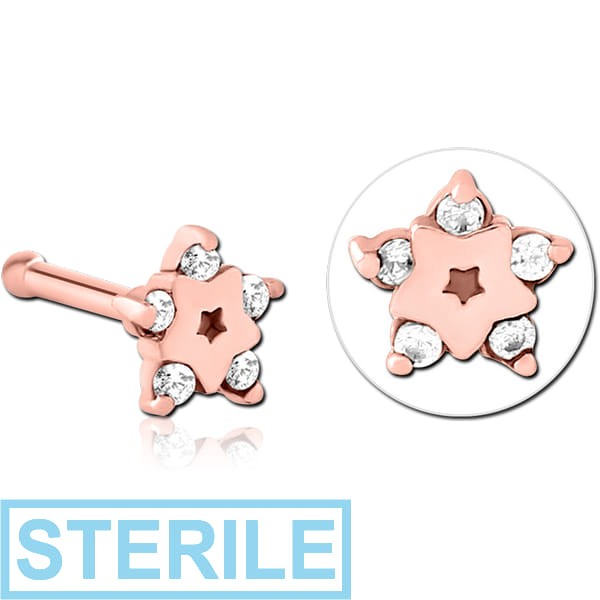STERILE ROSE GOLD PVD COATED SURGICAL STEEL JEWELLED NOSE BONE