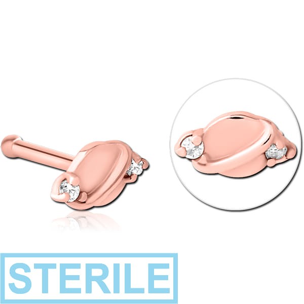 STERILE ROSE GOLD PVD COATED SURGICAL STEEL JEWELLED NOSE BONE