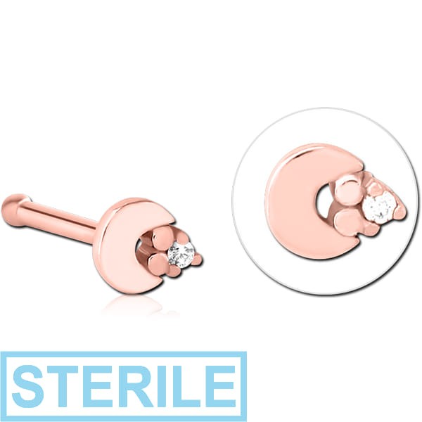 STERILE ROSE GOLD PVD COATED SURGICAL STEEL JEWELLED NOSE BONE