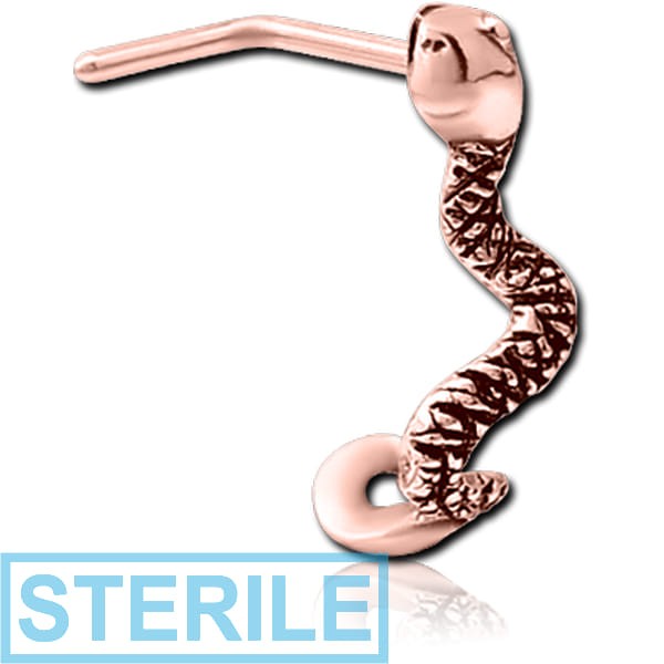 STERILE ROSE GOLD PVD COATED SURGICAL STEEL 90 DEGREE WRAP AROUND NOSE STUD - SNAKE
