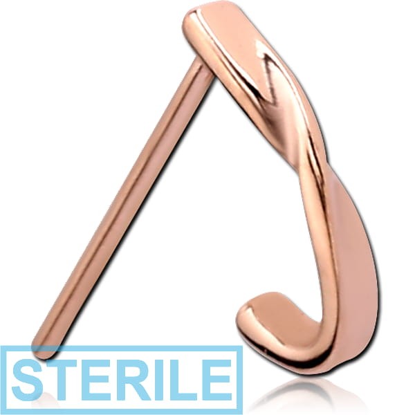 STERILE ROSE GOLD PVD COATED SURGICAL STEEL STRAIGHT WRAP AROUND NOSE STUD