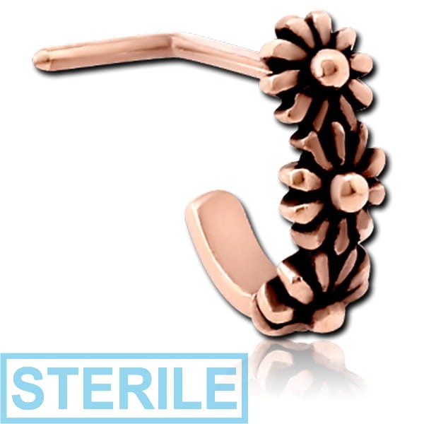 STERILE ROSE GOLD PVD COATED SURGICAL STEEL 90 DEGREE WRAP AROUND NOSE STUD - THREE FLOWERS