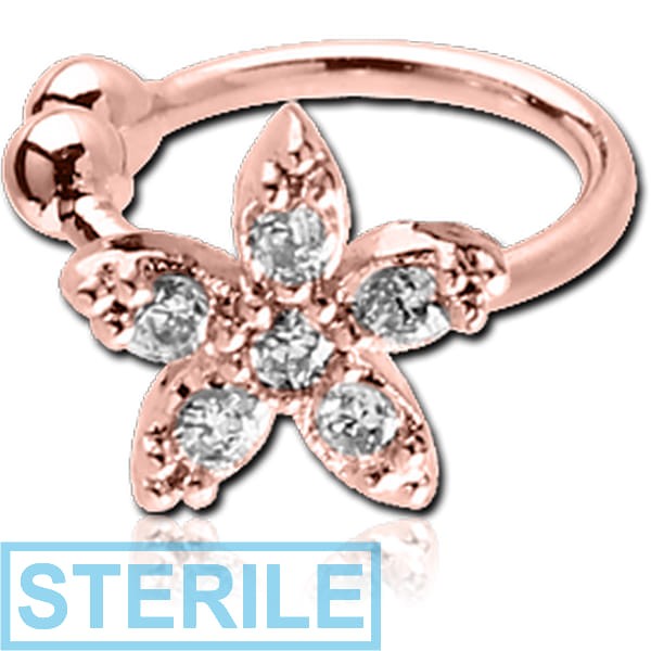 STERILE ROSE GOLD PVD COATED SURGICAL STEEL JEWELLED FAKE NOSE RING