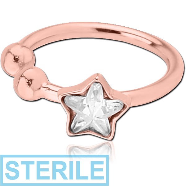 STERILE ROSE GOLD PVD COATED SURGICAL STEEL JEWELLED FAKE NOSE RING