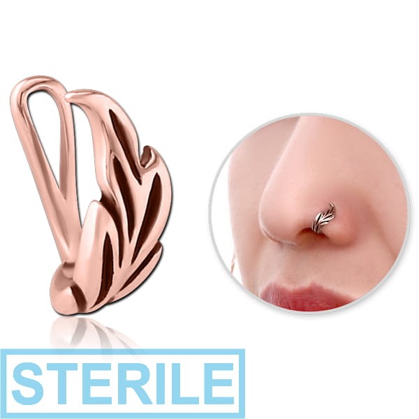 STERILE ROSE GOLD PVD COATED SURGICAL STEEL NOSE CLIP - LEAF