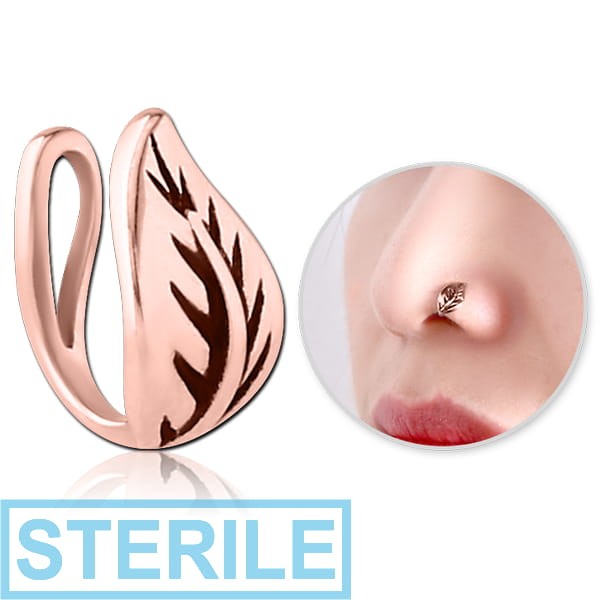 STERILE ROSE GOLD PVD COATED SURGICAL STEEL NOSE CLIP - LEAF