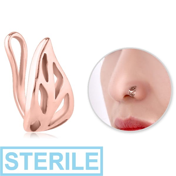 STERILE ROSE GOLD PVD COATED SURGICAL STEEL NOSE CLIP - LEAF