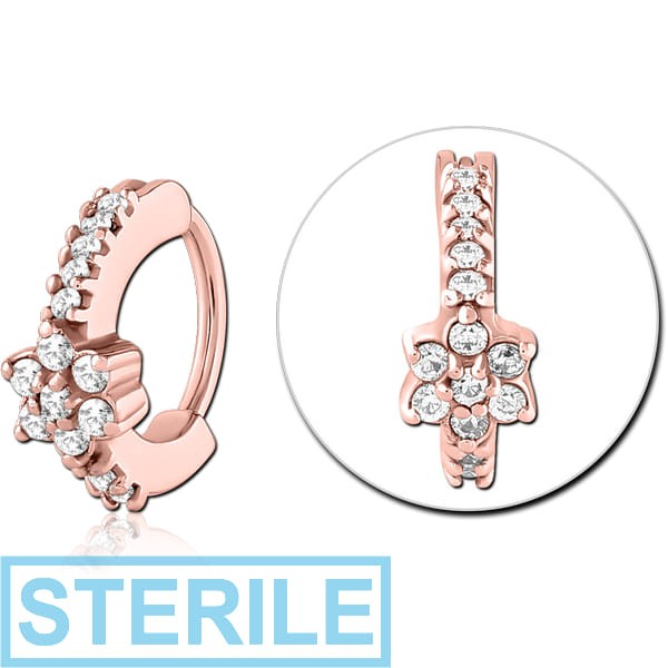 STERILE ROSE GOLD PVD COATED SURGICAL STEEL JEWELLED NOSE RING CLICKER