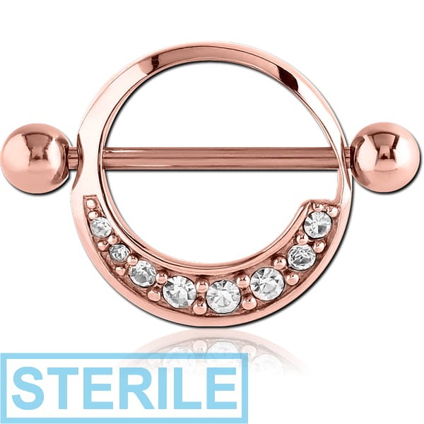 STERILE ROSE GOLD PVD COATED SURGICAL STEEL JEWELLED NIPPLE SHIELD - ROUND