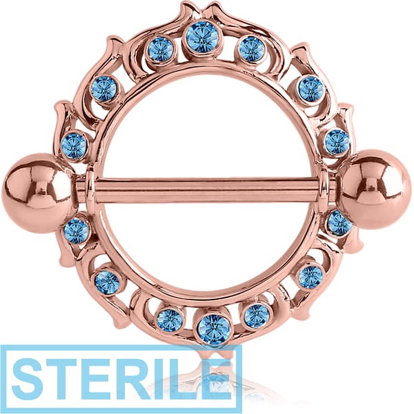 STERILE ROSE GOLD PVD COATED SURGICAL STEEL JEWELLED NIPPLE SHIELD - FLAMES