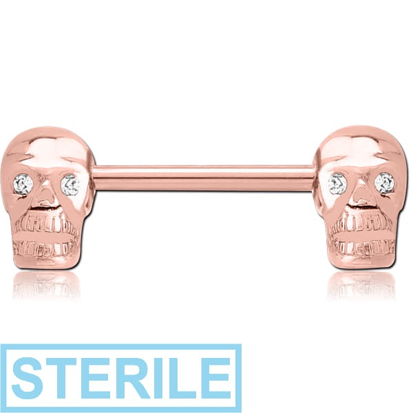STERILE ROSE GOLD PVD COATED SURGICAL STEEL NIPPLE BAR - SKULL
