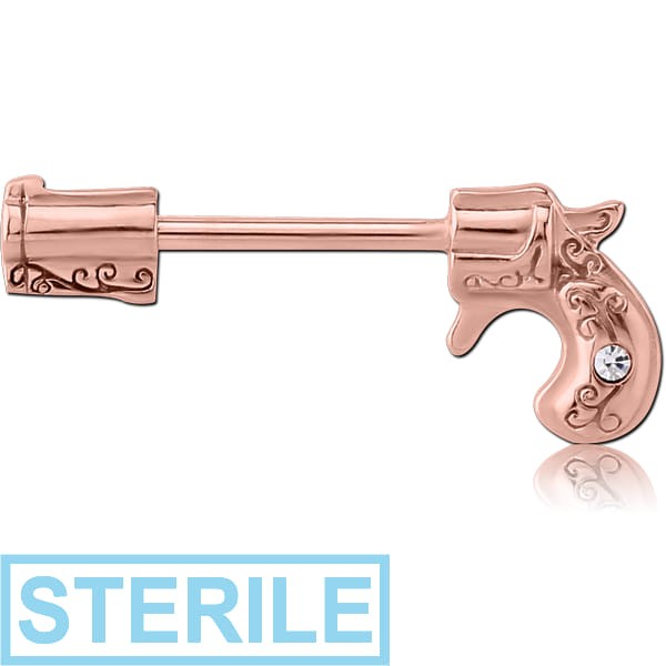 STERILE ROSE GOLD PVD COATED SURGICAL STEEL NIPPLE BAR - GUN