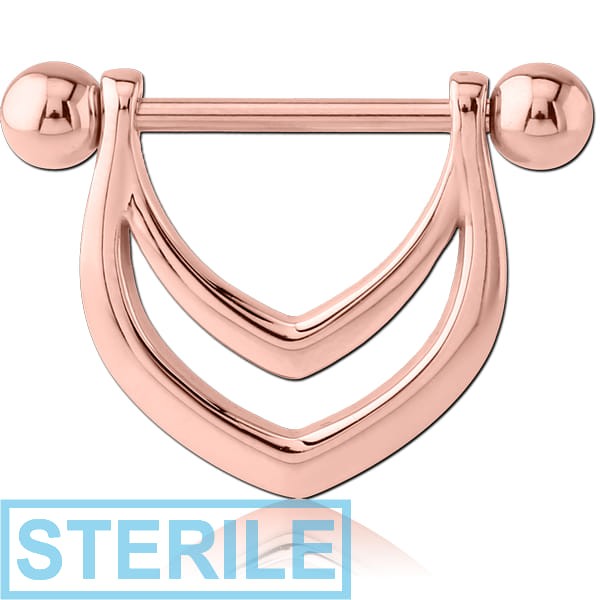 STERILE ROSE GOLD PVD COATED SURGICAL STEEL NIPPLE SHIELD - DOUBLE V