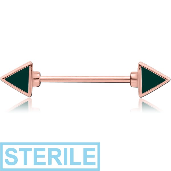 STERILE ROSE GOLD PVD COATED SURGICAL STEEL NIPPLE BAR WITH ENAMEL - TRIANGLES