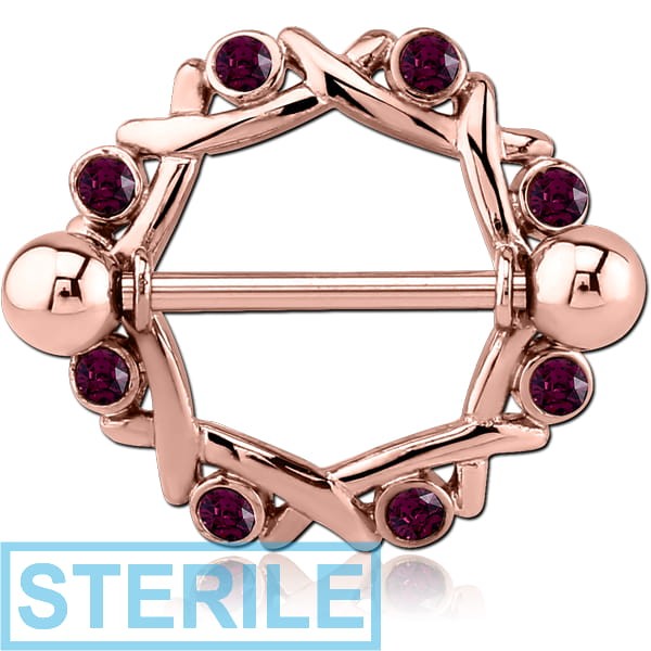 STERILE ROSE GOLD PVD COATED SURGICAL STEEL JEWELLED NIPPLE SHIELD - CIRCLE