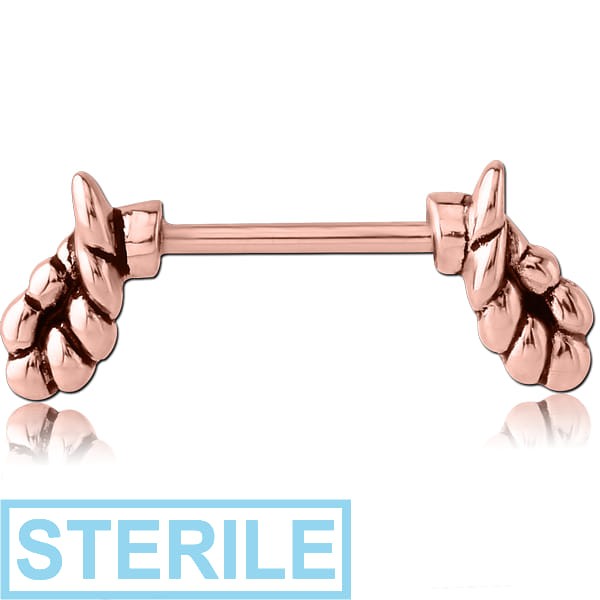 STERILE ROSE GOLD PVD COATED SURGICAL STEEL NIPPLE SHIELD BAR - GOAT HORNS