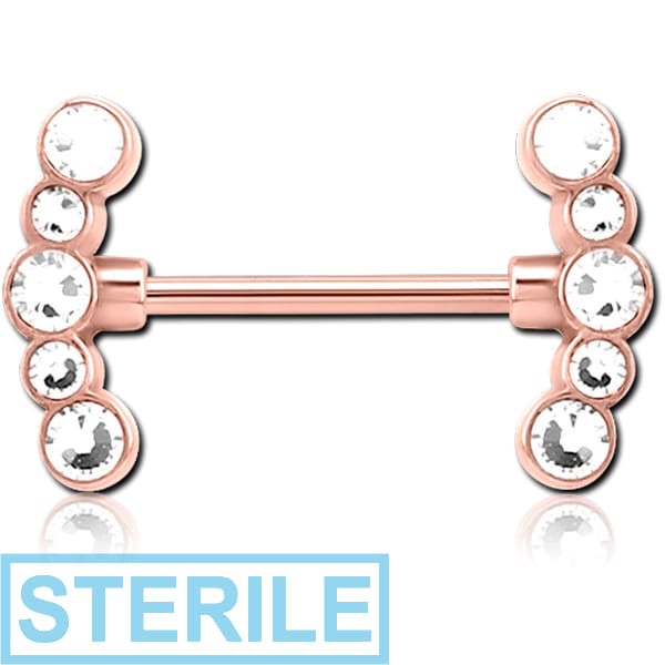 STERILE ROSE GOLD PVD COATED SURGICAL STEEL JEWELLED NIPPLE BAR