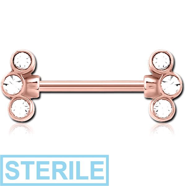 STERILE ROSE GOLD PVD COATED SURGICAL STEEL JEWELLED NIPPLE BAR
