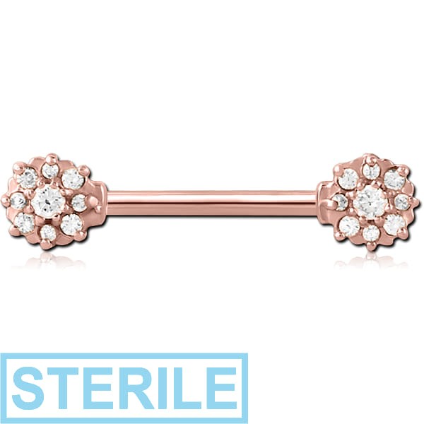 STERILE ROSE GOLD PVD COATED SURGICAL STEEL JEWELLED NIPPLE BAR