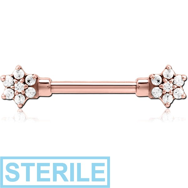 STERILE ROSE GOLD PVD COATED SURGICAL STEEL JEWELLED NIPPLE BAR - FLOWER