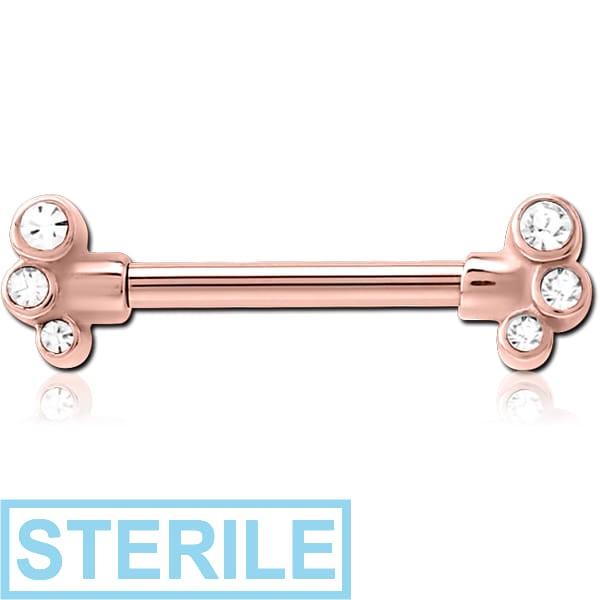 STERILE ROSE GOLD PVD COATED SURGICAL STEEL JEWELLED NIPPLE BAR