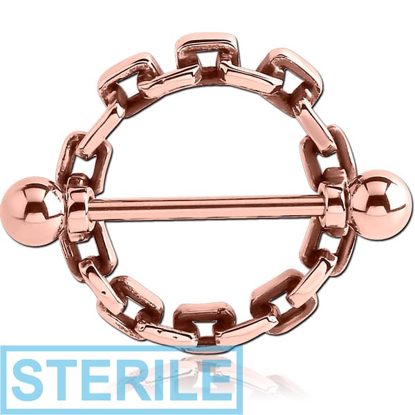 STERILE ROSE GOLD PVD COATED SURGICAL STEEL NIPPLE SHIELD - CHAIN