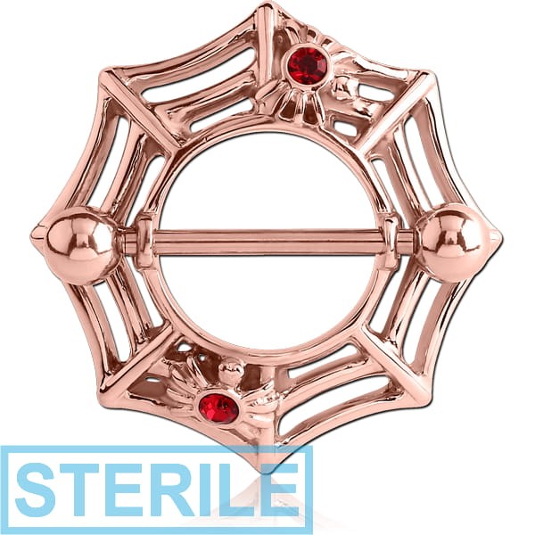 STERILE ROSE GOLD PVD COATED SURGICAL STEEL JEWELLED NIPPLE SHIELD - SPIDER WEB