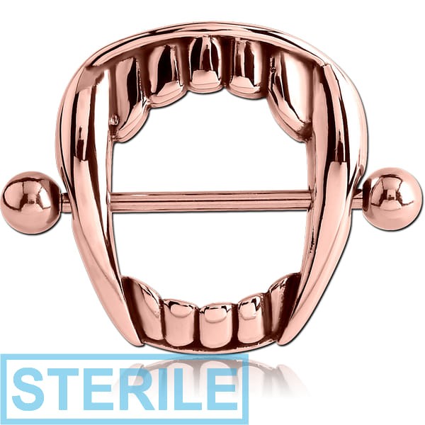 STERILE ROSE GOLD PVD COATED SURGICAL STEEL NIPPLE SHIELD - FANGS