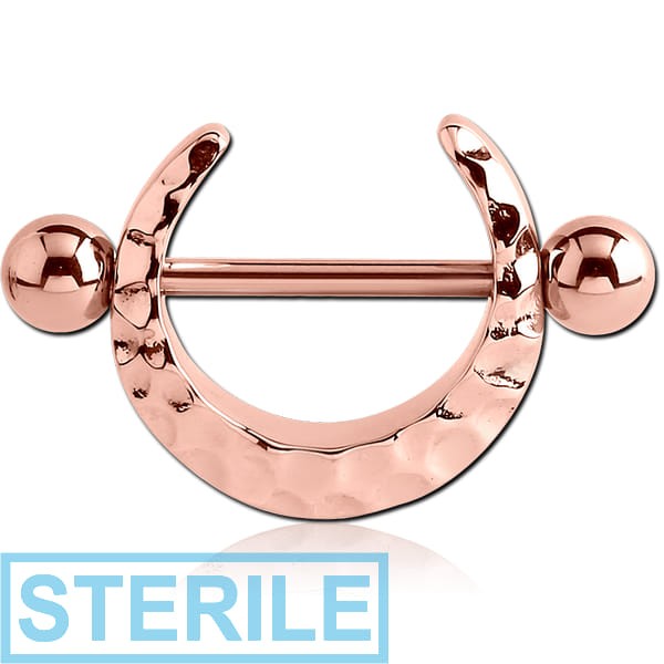 STERILE ROSE GOLD PVD COATED SURGICAL STEEL NIPPLE SHIELD - HAMMERED TEXTURE