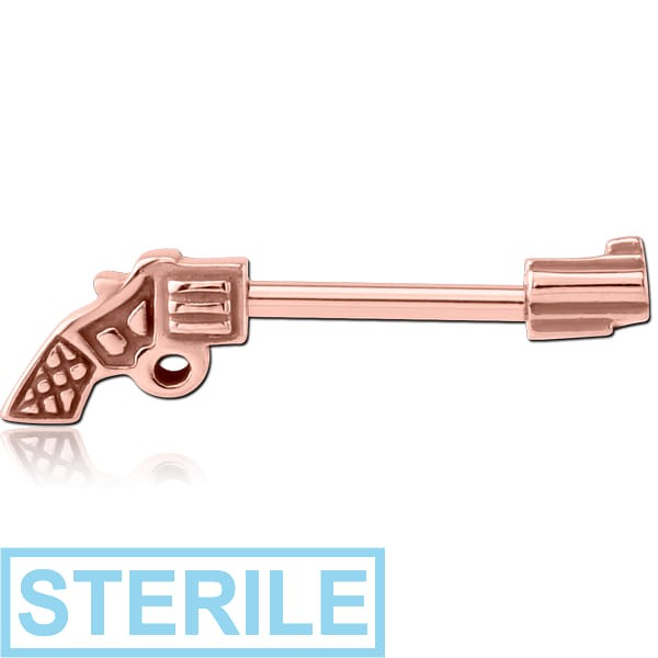 STERILE ROSE GOLD PVD COATED SURGICAL STEEL NIPPLE BAR - GUN
