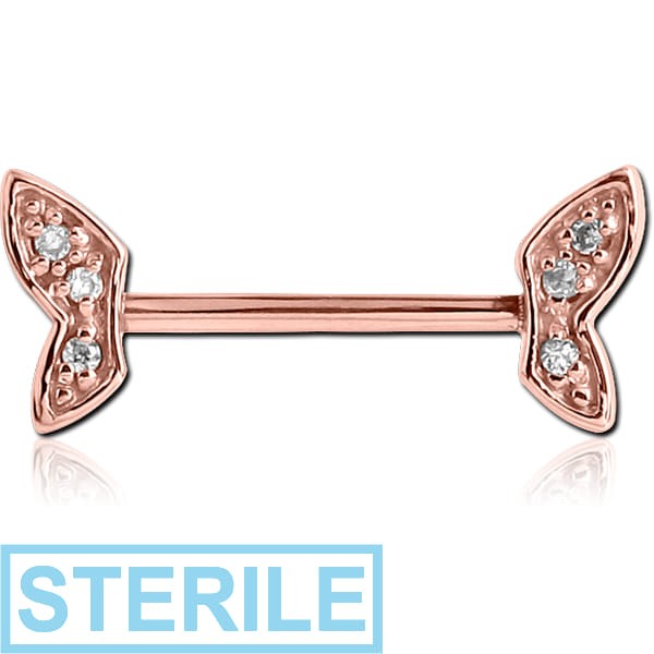 STERILE ROSE GOLD PVD COATED SURGICAL STEEL NIPPLE BAR - WINGS