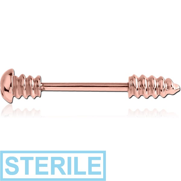 STERILE ROSE GOLD PVD COATED SURGICAL STEEL NIPPLE BAR - SCREW