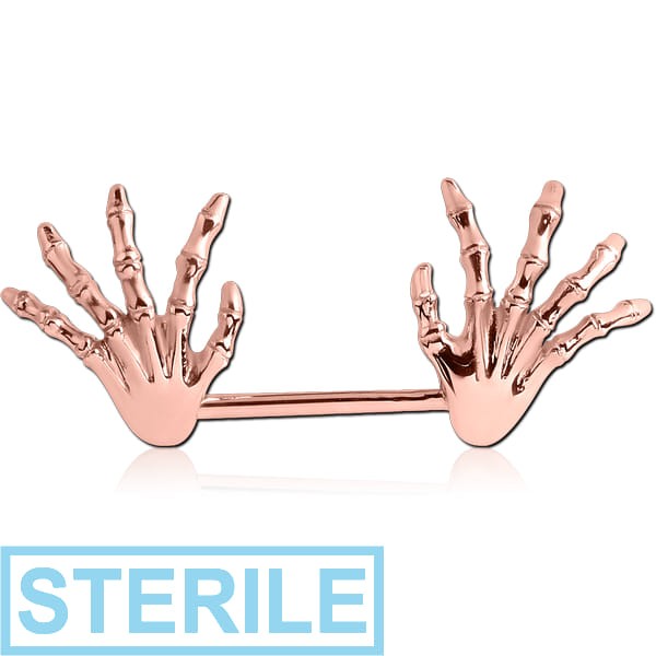 STERILE ROSE GOLD PVD COATED SURGICAL STEEL NIPPLE BAR - HANDS