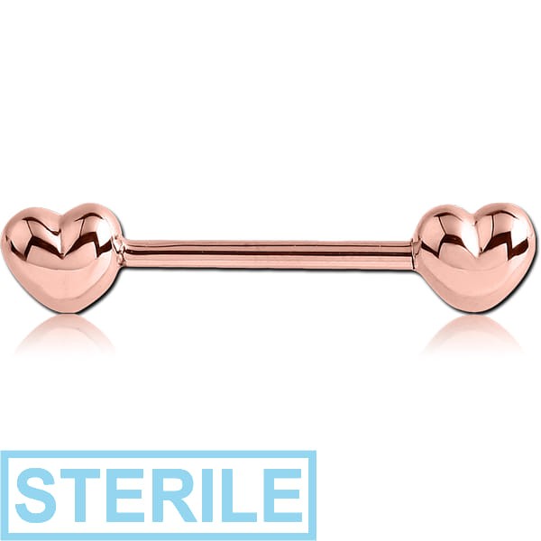 STERILE ROSE GOLD PVD COATED SURGICAL STEEL NIPPLE BAR - HEARTS