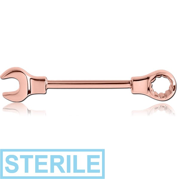 STERILE ROSE GOLD PVD COATED SURGICAL STEEL NIPPLE BAR - WRENCH