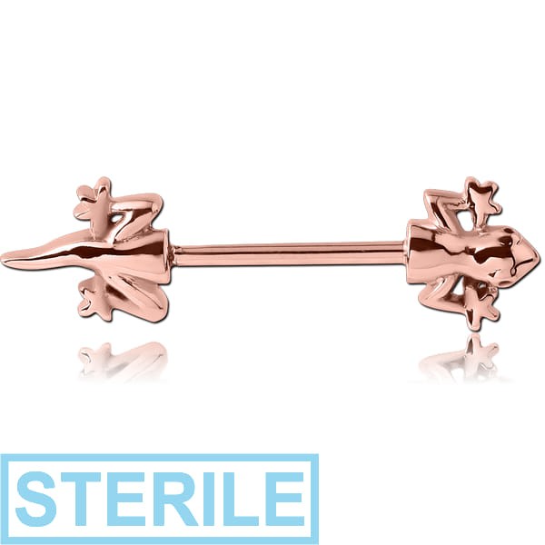 STERILE ROSE GOLD PVD COATED SURGICAL STEEL NIPPLE BAR - LIZARD
