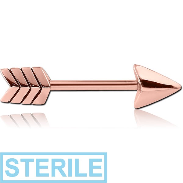 STERILE ROSE GOLD PVD COATED SURGICAL STEEL NIPPLE BAR-ARROW