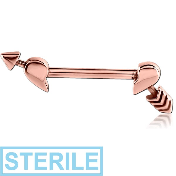 STERILE ROSE GOLD PVD COATED SURGICAL STEEL NIPPLE SHIELD - BROKEN HEART WITH ARROW