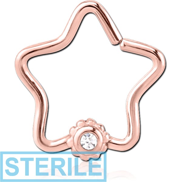 STERILE ROSE GOLD PVD COATED SURGICAL STEEL JEWELLED OPEN STAR SEAMLESS RING