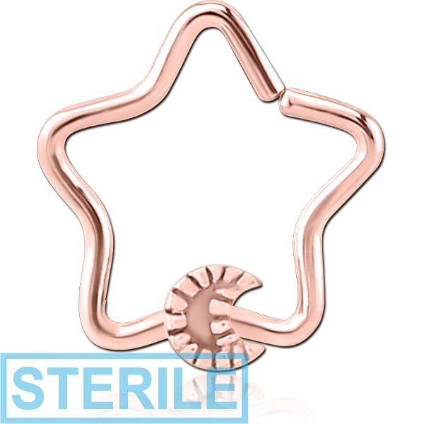 STERILE ROSE GOLD PVD COATED SURGICAL STEEL OPEN STAR SEAMLESS RING - CRESCENT