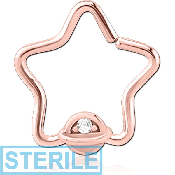 STERILE ROSE GOLD PVD COATED SURGICAL STEEL JEWELLED OPEN STAR SEAMLESS RING - HALF OPEN EYE