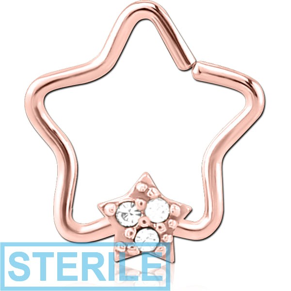 STERILE ROSE GOLD PVD COATED SURGICAL STEEL JEWELLED OPEN STAR SEAMLESS RING - STAR PRONGS