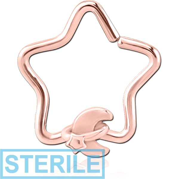 STERILE ROSE GOLD PVD COATED SURGICAL STEEL OPEN STAR SEAMLESS RING - ANNULAR ECLIPSE AND STAR