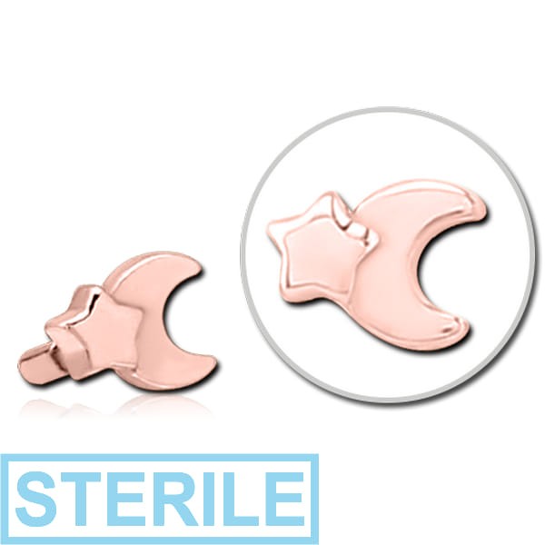 STERILE ROSE GOLD PVD COATED SURGICAL STEEL PUSH FIT ATTACHMENT FOR BIOFLEX INTERNAL LABRET - CRESCENT AND STAR
