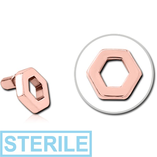 STERILE ROSE GOLD PVD COATED SURGICAL STEEL PUSH FIT ATTACHMENT FOR BIOFLEX INTERNAL LABRET - HEXAGON